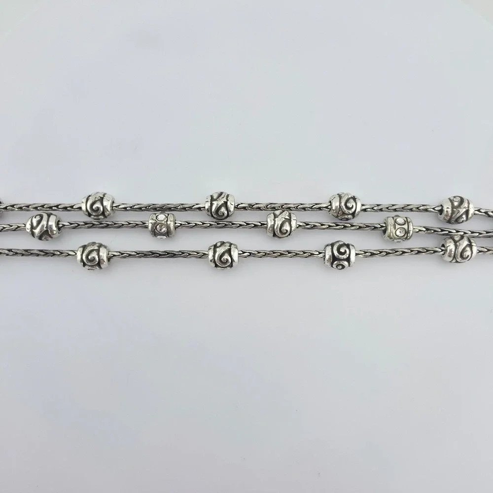 BRIGHTON 'Reno Heart' Charm Bracelet Pavé Crystals Scrollwork Silver Plate 7.5